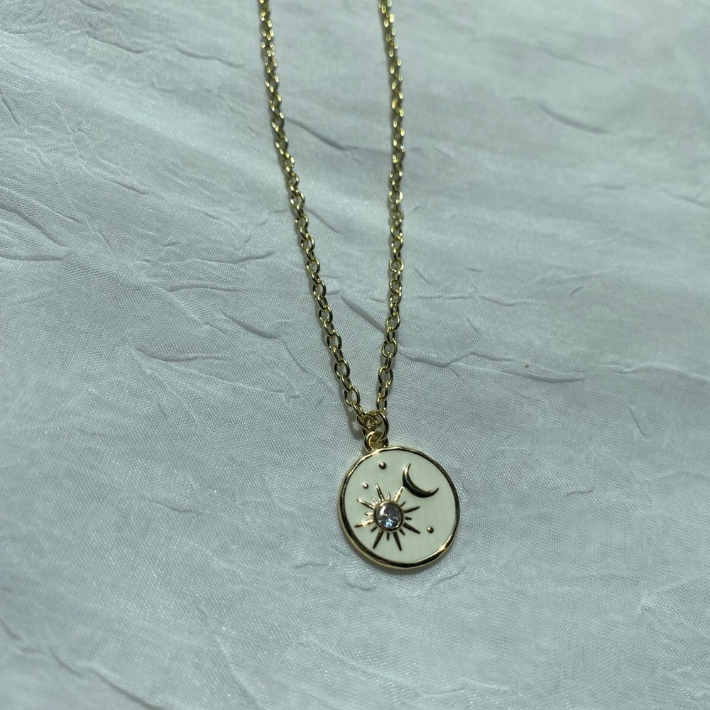 Gold and White Moon Pendant Necklace